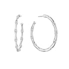 Wavy CZ Sparkle Hoop Pierced Earrings  14K White Gold Plated 1.75" Diameter 10 High Intensity 3mm CZs Pierced