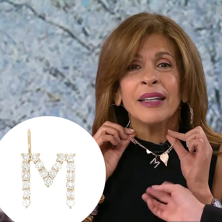 14K Yellow Gold Diamond Letter Charm  14K Yellow Gold Diamond Carat Weight depends on the letter Each Diamond: 2MM Approximately 0.64" High X 0.50" Wide 0.25" X 0.18" Charm Bail  As worn by Hoda Kotb  Please allow up to 6-8 weeks for shipping depending on letter availability.