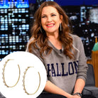 Circle Hoop Earrings  Yellow Gold Plated Cubic Zirconia 2.5" Diameter Pierced   As worn by Drew Barrymore.