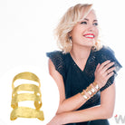 Textured Cut Out Ovals Wide Cuff Bracelet  Yellow Gold Plated 4" Long Slightly Adjustable As worn by Malin Akerman