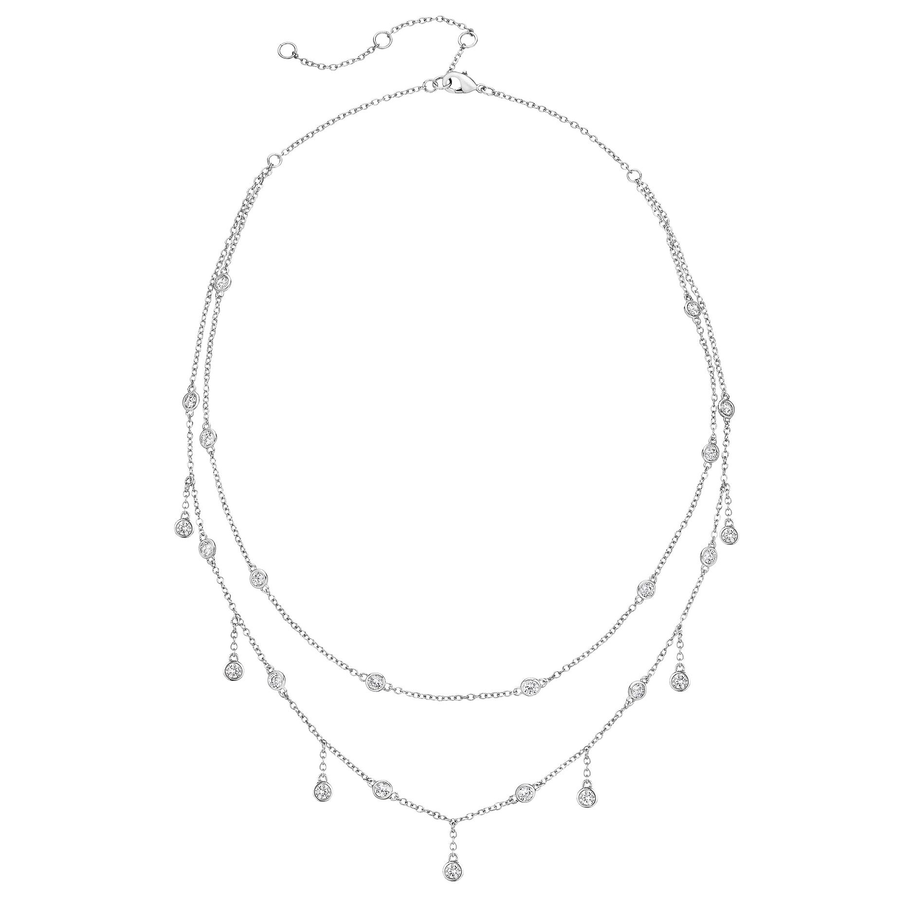 White Gold Plated Bezel Set CZ Layered Drop Necklace  White Gold Plated 16-20" Adjustable