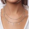 White Gold Plated Bezel Set CZ Layered Drop Necklace  White Gold Plated 16-20" Adjustable