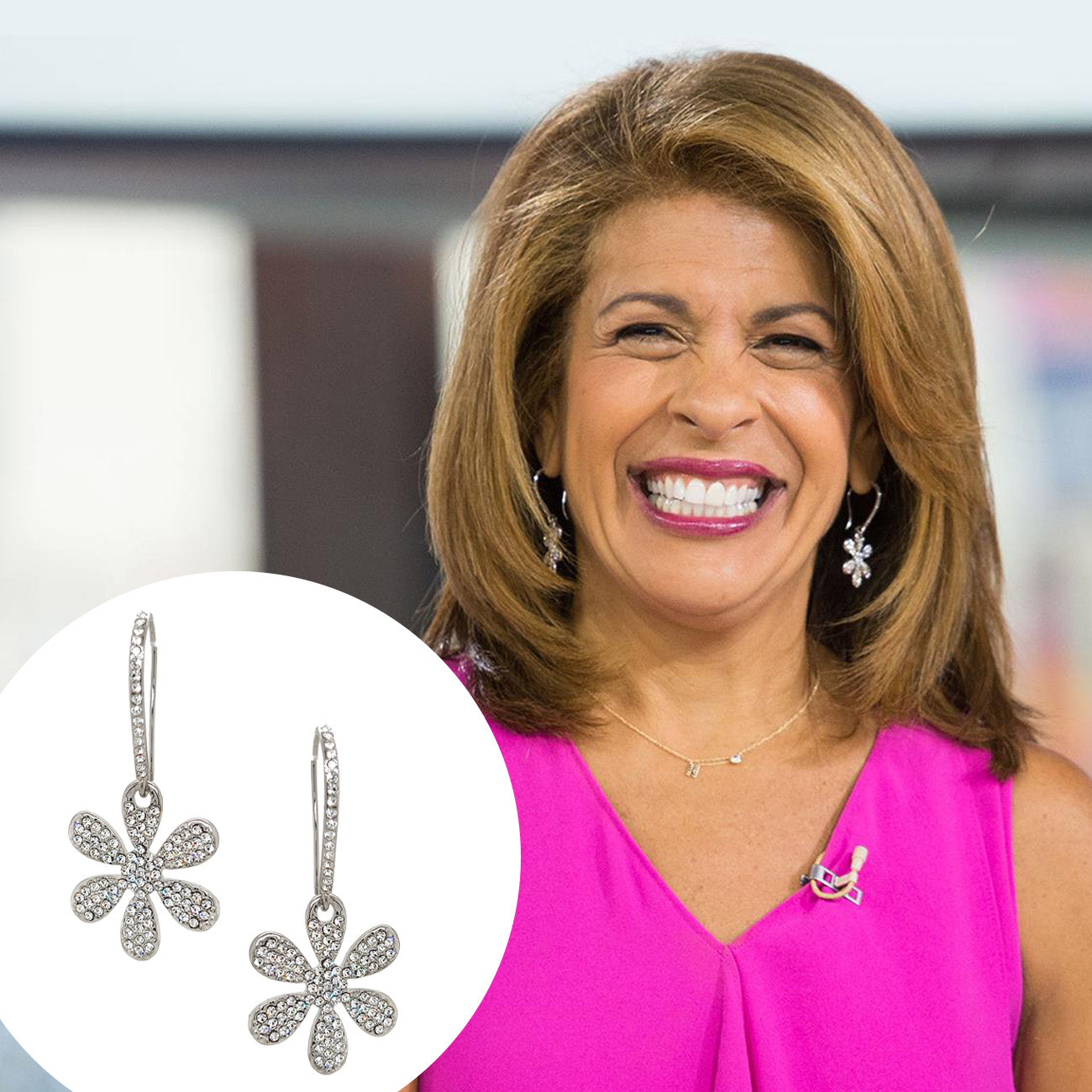 Gold Plated Pave Faux Diamond Daisy Drop Earrings  White or Yellow Gold Plated 1.75" Long X 1.0" Wide As worn by Hoda Kotb on The Today Show