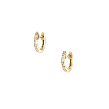 Pave Diamond Tiny Huggie Hoop Pierced Earrings   14K Yellow Gold 0.05 Diamond Carat Weight 0.34" Diameter 0.04" Thick view 1