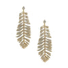 Pave Crystal Leaf Earrings  Yellow Gold Plated Cubic Zirconia 3.56" Length X 1.30" Width Pierced 