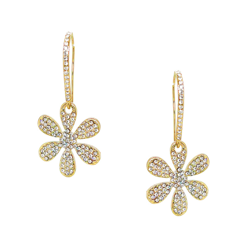 Pave Faux Diamond Daisy Drop Pierced Earrings  Yellow Gold Plated 2.0" Long X 0.89" Wide  As Worn by Hoda Kotb. As Seen on The Today Show.