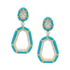 Turquoise Enamel CZ Pierced Earrings  Yellow Gold Plated Over Silver 2.45" Long X 1.15" Wide