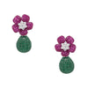 White Gold Plated Pink, Green, & White CZ Pierced Flower Drop Pierced Earring  White Gold Plated 1.97" Long