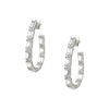 Baguette Crystals Oval Shaped Hoop Earrings  White Gold Plated Over Silver Cubic Zirconia  1.60" Length X 0.16" Width  Pierced 