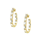 Baguette Crystal Oval Shaped Hoop Earrings  Yellow Gold Plated Over Silver Cubic Zirconia  1.60" Diameter 0.16" Width  Pierced 