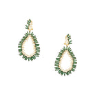 Faux Emerald Baguette & Pave CZ Teardrop Pierced Earrings Yellow Gold Plated over Silver 2.3" Long X 1.3" Wide