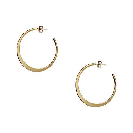 Medium Flat Crescent Hoop Pierced Earrings  14K Yellow Gold Plated 1.5" Diameter