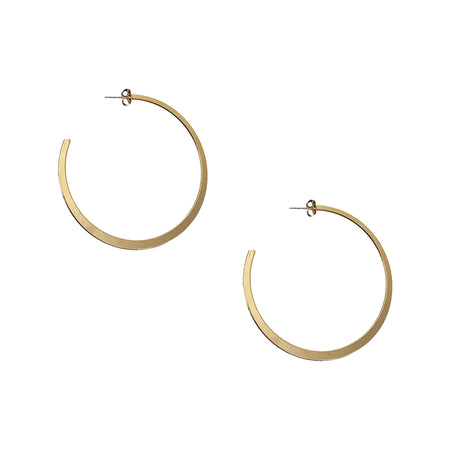 Large Flat Crescent Hoop Pierced Earrings  14K Yellow Gold Plated 2.38" Diameter