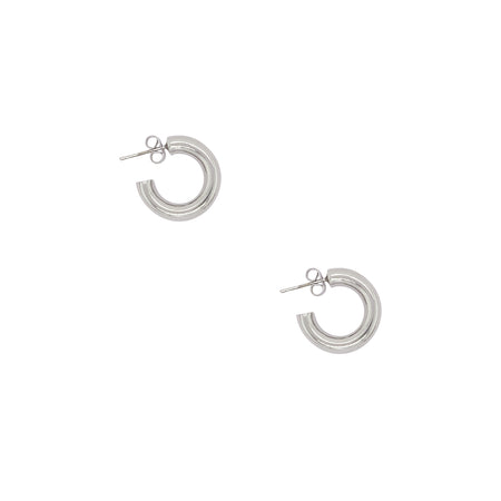 White Gold Plated Mini Hoop Pierced Earrings  White Gold Plated 0.80" Diameter 0.22" Thick