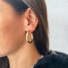 Yellow Gold Plated Medium Hoop Pierced Earrings   Yellow Gold Plated 1.35" Diameter 0.21" Thick