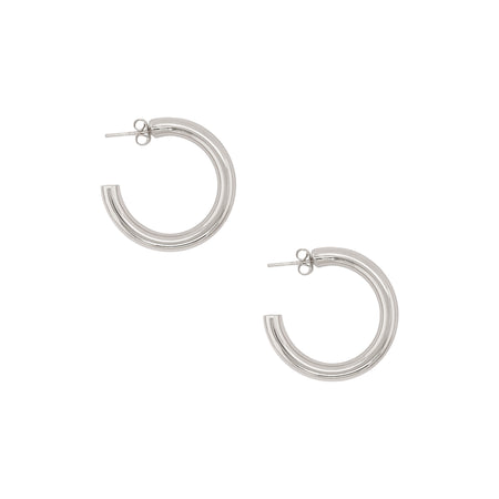 White Gold Plated Medium Hoop Pierced Earrings  White Gold Plated 1.35" Diameter 0.21" Thick view 1