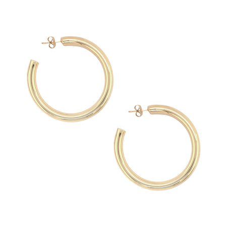 Yellow Gold Plated Large Hoop Pierced Earrings  Yellow Gold Plated 1.95" Diameter 0.20" Thick
