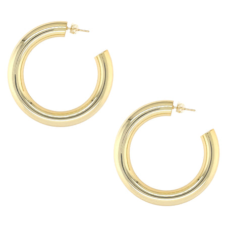 Large Chunky Hoop Pierced Earrings  Yellow Gold Plated 0.35" Thick 1.95" Diameter view 1