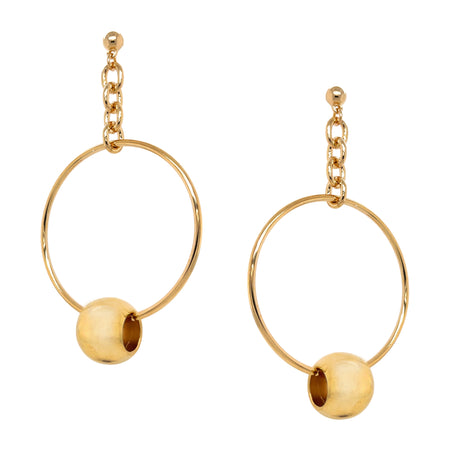 Yellow Gold Plated Long Chain Circle Pierced Earring Yellow Gold Plated 3.65" Long X 2.0" Wide