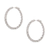 Large CZ Oval Hoop Pierced Earrings  White Gold Plating Over Silver Hoop: 1.82 Inch Diameter Stones: 0.20 Inches Wide