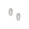 Small Round CZs Oval Hoop Pierced Earrings  White Gold Plated Over Silver 0.20" Thick 0.85" Long X 0.72" Wide