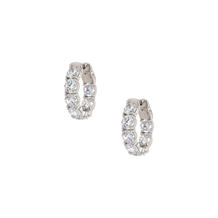 Small Round CZs Oval Hoop Pierced Earrings  White Gold Plated Over Silver 0.20" Thick 0.85" Long X 0.72" Wide view 1