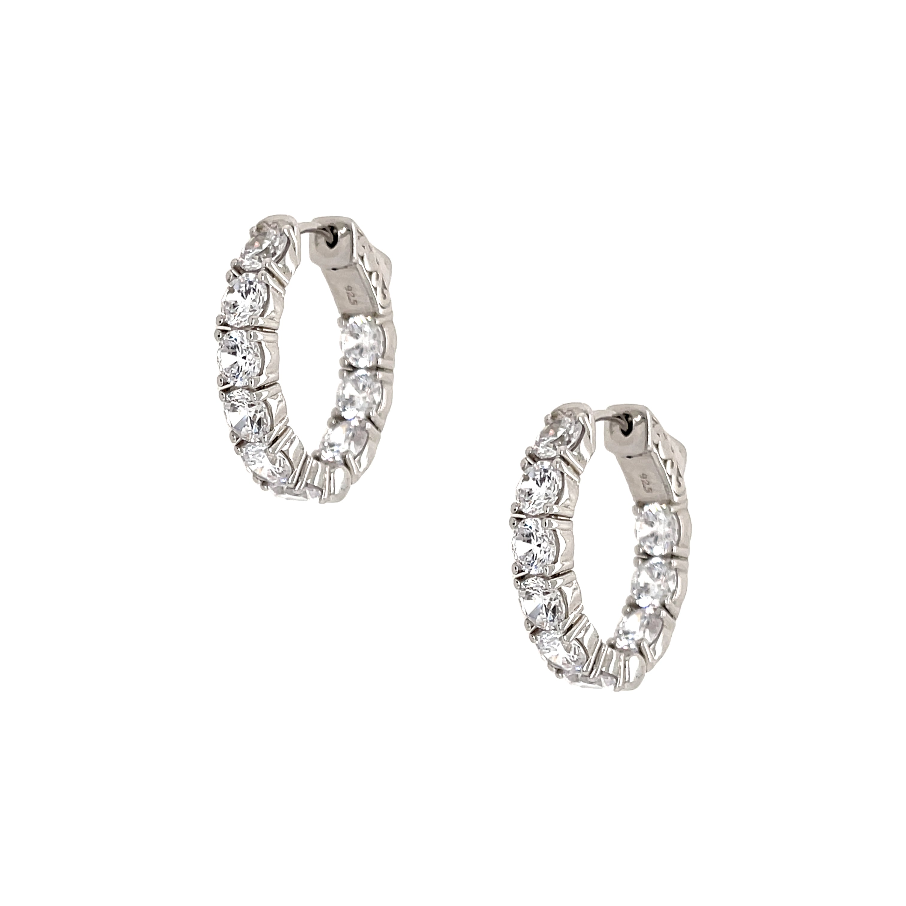 Faux Diamond Small Oval Hoop Pierced Earrings  White Gold Plated Over Silver 0.88'' Length 0.50'' Diameter