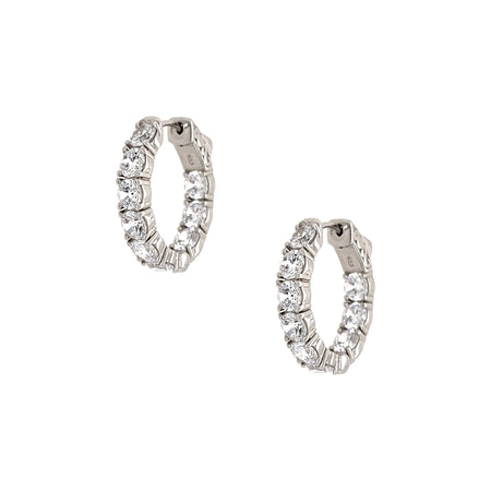 Faux Diamond Small Oval Hoop Pierced Earrings  White Gold Plated Over Silver 0.88'' Length 0.50'' Diameter