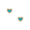 Yellow Gold Over Silver CZ and Faux Turquoise Heart Stud Pierced Earrings  Yellow Gold Plated Over Silver 0.25" Diameter Pave set CZ’s and Faux Turquoise
