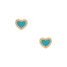 Yellow Gold Over Silver CZ and Faux Turquoise Heart Stud Pierced Earrings  Yellow Gold Plated Over Silver 0.25" Diameter Pave set CZ’s and Faux Turquoise