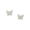 CZ Butterfly Pierced Stud Earrings White Gold Plated Over Silver 0.36" Diameter