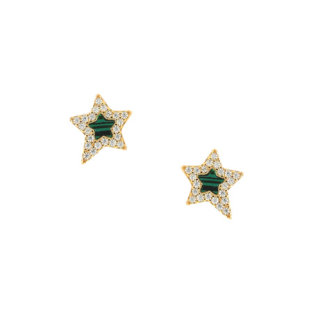 Malachite Abstract Star with CZ Outline Stud Pierced Earrings  Yellow Gold Plated Over Silver 0.44" Long X 0.38" Wide   While supplies last. All Deals Of The Day sales are FINAL SALE.
