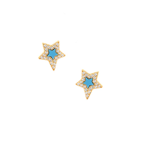 Turquoise Abstract Star with CZ Outline Stud Pierced Earrings  Yellow Gold Plated Over Silver  0.44" Long X 0.38" Wide   While supplies last. All Deals Of The Day sales are FINAL SALE.