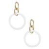 Gold & White Drop Hoop Pierced Earrings  18K Gold Plated Acrylic & White Resin 3.0" Length