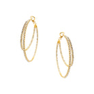 Asymmetrical Double Pave Crystal Pierced Hoop Earrings  Yellow Gold Plated 1.75" Long X 2.0" Wide