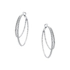 Asymmetrical Double Pave Crystal Hoop Earrings  White Gold Plated 1.77" Long X 2.1" Wide