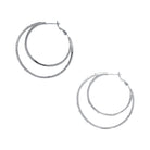 Asymmetrical Double Pave Crystal Hoop Earrings  White Gold Plated 1.77" Long X 2.1" Wide