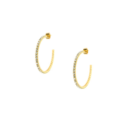Flexible Pave Hoop Pierced Earrings  Yellow Gold Plated Pave set Cubic Zirconia 1" Diameter
