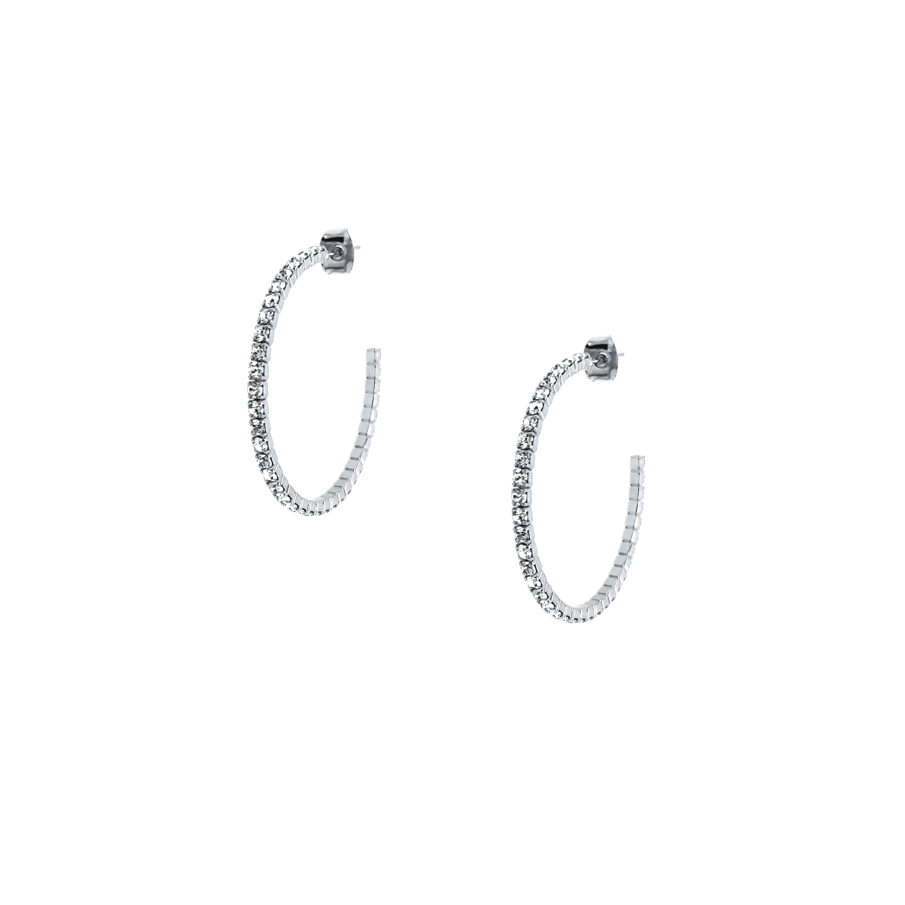 Flexible Pave Hoop Pierced Earrings  White Gold Plated Pave set Cubic Zirconia 1" Diameter