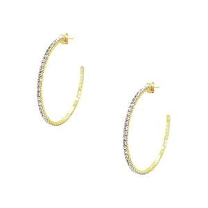  Flexible Pave Hoop Earrings  Yellow Gold Plated Pave set Cubic Zirconia 1.5" Diameter
