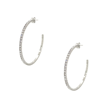 Flexible Pave Hoop Earrings White Gold Plated Pave set Cubic Zirconia 1.5" Diameter view 1
