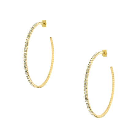 Flexible Pierced Pave Hoops Yellow Gold Plated Pave set Cubic Zirconia 2" Diameter view 1