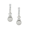 Crystal Ball Drop Pierced Earrings   White Gold Plated Over Silver  Cubic Zirconia  2.20" Length X .65" Width