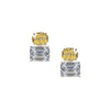 Oval Canary & Clear Emerald Crystal Earrings  White Gold Cubic Zirconia 0.77" Length x 0.52" Width
