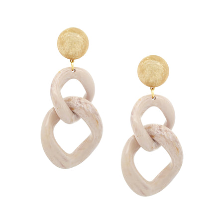 Taupe Resin Link Gold Marble Top Clip On Earrings  Yellow Gold Plated 3.88" Long X 1.61" Wide view 1