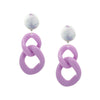 Lilac Resin Link Marble Circle Top Clip On Earrings  White Gold Plated 3.88" Long X 1.61" Wide