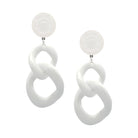 White Resin Link Clip On Earrings  White Gold Plated 3.88" Long X 1.61" Wide