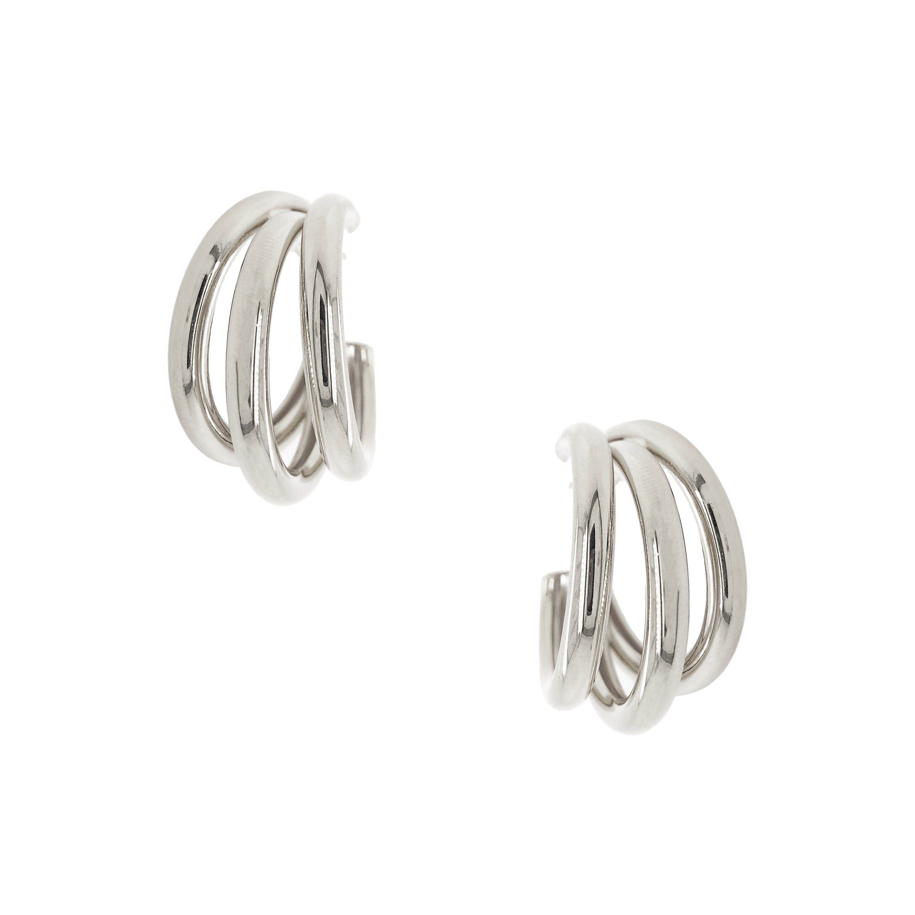 White Gold Plated Triple Hoop Pierced Earring  White Gold Plated 1.30" Diameter 0.15" Thick