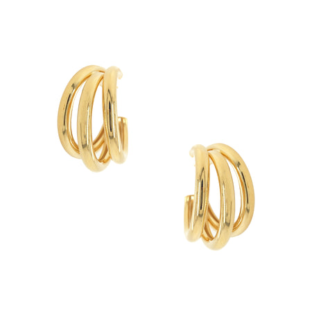 Yellow Gold Plated Triple Hoop Pierced Earring  Yellow Gold Plated 1.30" Diameter 0.15" Thick view 1