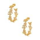 Butterfly CZ Pierced Hoop Earrings  Yellow Gold Plated Pave Set CZs 1.25" Hoop 